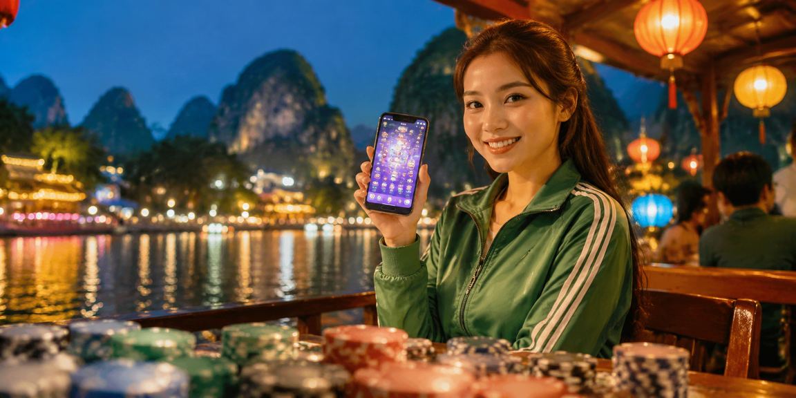 Người chơi tham gia casino di động tại chợ đêm Ninh Bình dưới ánh đèn